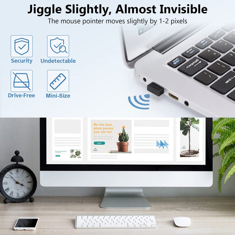 [Australia - AusPower] - Mouse Jiggler Undetectable USB Mouse Mover Jiggler NO Software Required for Computer/Laptop, Automatic Mini Mouse Shaker Driver-Free Mouse Movement Simulator Keep Computer Awake, Plug & Play (2 PCS) Black 2 PCS 