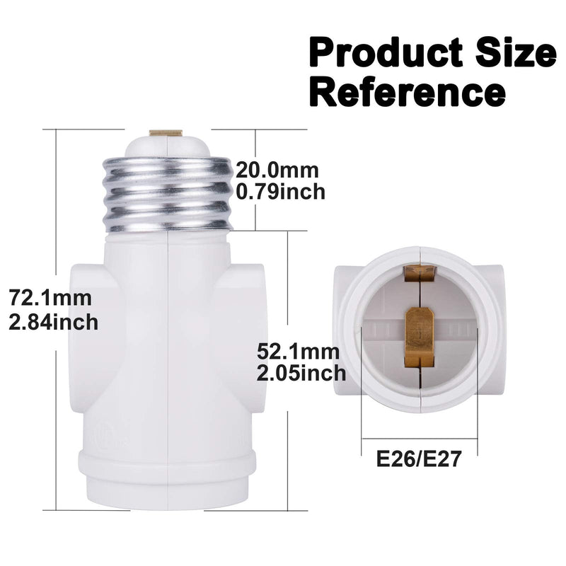 [Australia - AusPower] - DiCUNO UL Listed E26 to 2 Polarized Outlet Socket Adapter, Standard (Medium) E26 Base Light Bulb to 2-Prong Outlet Plug Splitter Converter, White, 2-Pack 