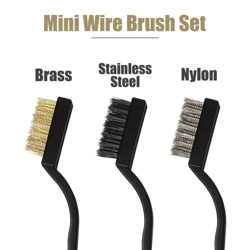 [Australia - AusPower] - Mini Wire Brush Set Stainless Steel Brush Plastic Handles Wire Bristle Scratch Brush Set with Curved Handle for Cleaning Welding Slag and Rust (36, Copper, Steel, Nylon) 36 