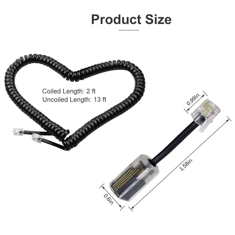 [Australia - AusPower] - Telephone Cord Detangler,LOVK 2 Pack 13Ft Uncoiled / 2Ft Coiled Telephone Handset Cord with 2 Pack 360 Degree Rotating Landline Cable Detangler Swivel Cord Untangler Telephone Accessory Cord+Detangler 