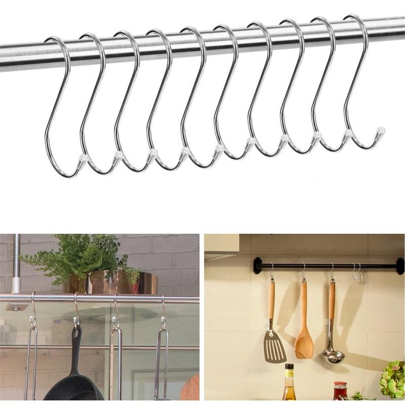 [Australia - AusPower] - Siasky 10 Pack S Hooks for Hanging Heavy Duty Stainless Steel Hangers for Kitchen Utensils, Pot, Pan, Cups, Plants(Silver) 