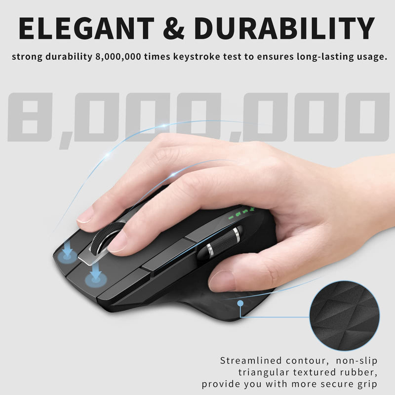 [Australia - AusPower] - Bluetooth Wireless Mouse, RAPOO 4 Adjustable DPI Rechargeable Bluetooth Mouse, Multi-Device (3 Bluetooth+USB) Programmable Ergonomic Mouse with Side Roller, Laser Mouse for Laptop Desktop PC, Black 