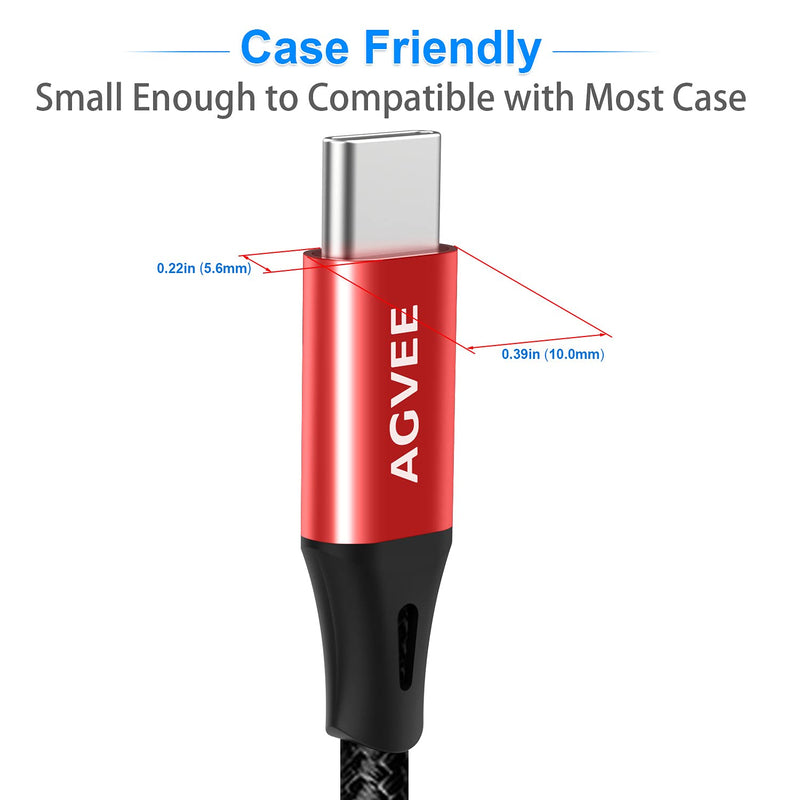 [Australia - AusPower] - AGVEE [2 Pack 15ft] USB-C Cable, Extra Long Braided Type-C Charging Cord Fast Android Phone Charger Wire, Seamless USBC End Tip for Samsung S10 S10e S9 S8 A10e, Note 9 8, LG Stylo 4 5, Red and Black 