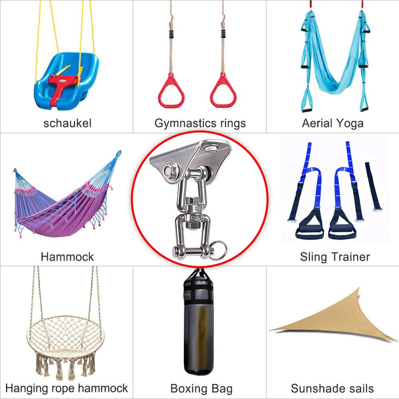 [Australia - AusPower] - BeneLabel Permanent Antirust Stainless Steel Heavy Duty Swing Hanger, 1000 LB Capacity, 2 Screws for Wooden and 2 Expansion Bolts for Concrete, Yoga Hammock Chair Sandbag Swing Sets, 360° Swing 