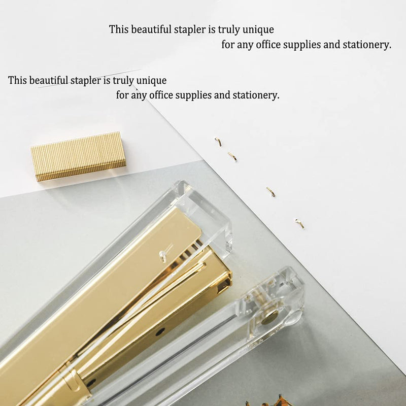 [Australia - AusPower] - Acrylic Gold Tape Dispenser Gold Desktop Stapler, Acrylic Office Supplies Includes Tape, 1000pcs Staples Desk Accessory Kit, Chic Office Stapler Tape Dispenser for Modern Design Office Desktop 