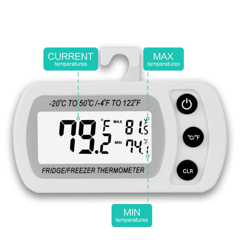 [Australia - AusPower] - 2 Pack Digital Refrigerator Freezer Thermometer,Max/Min Record Function with Large LCD Display 