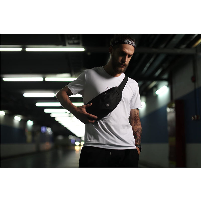 [Australia - AusPower] - Fanny Packs for Women & Men Unisex Waist Bag Pack with Headphone Jack and Zipper Adjustable Strap Black Fanny Pack for Outdoors & Gym (fanny pack). 