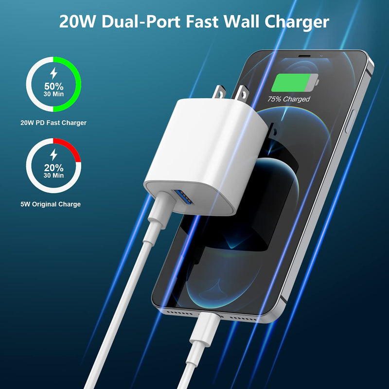 [Australia - AusPower] - iPhone 13 Charger, iPhone Fast Charger, [Apple MFi Certified] 20W Dual-Port PD/QC 3.0 iPhone 13 Charger Block with 2X Lightning Cable Compatible with iPhone 13/13 Pro/13 Pro Max/13 Mini/12/11/X/iPad 