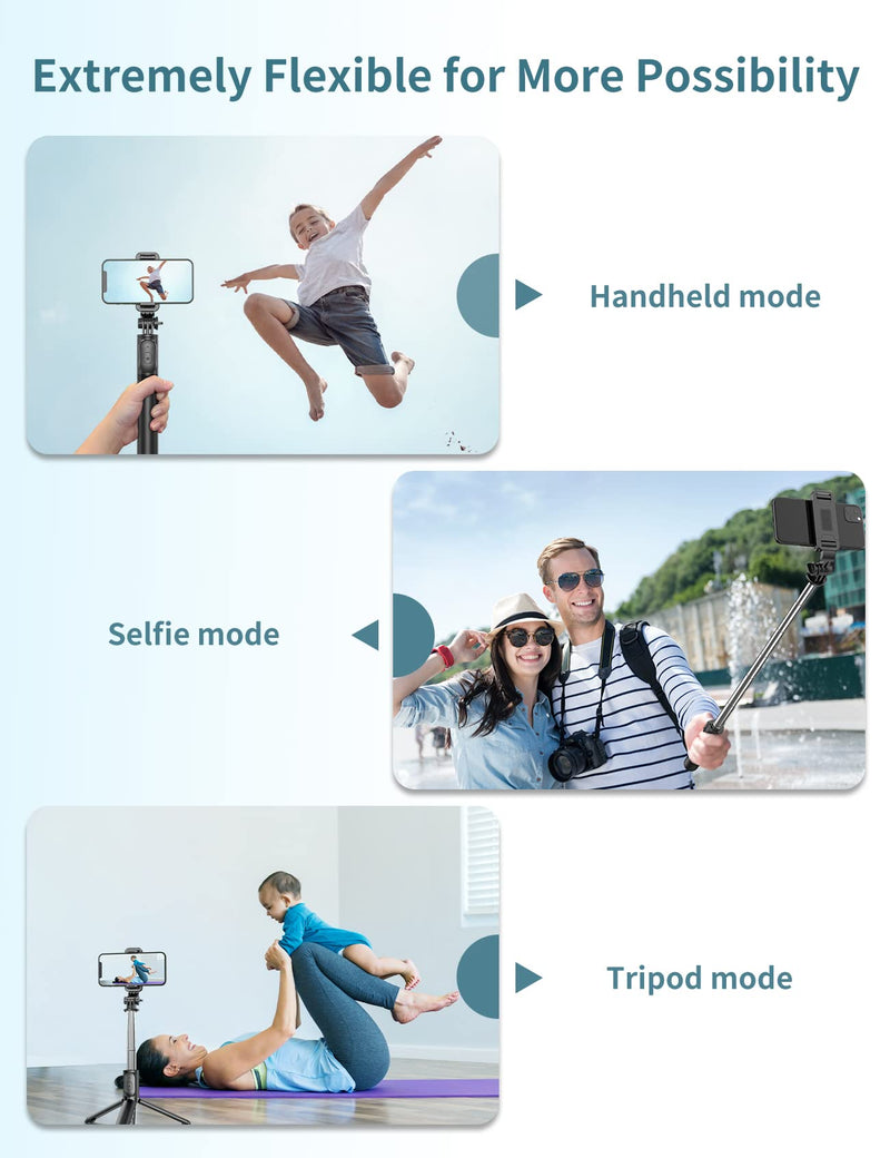 [Australia - AusPower] - Selfie Stick Tripod with Detachable Wireless Remote, 4 in 1 Extendable Portable Selfie Stick & Phone Tripod Stand Compatible with Gopro, iPhone/Samsung/Huawei, etc. Black 