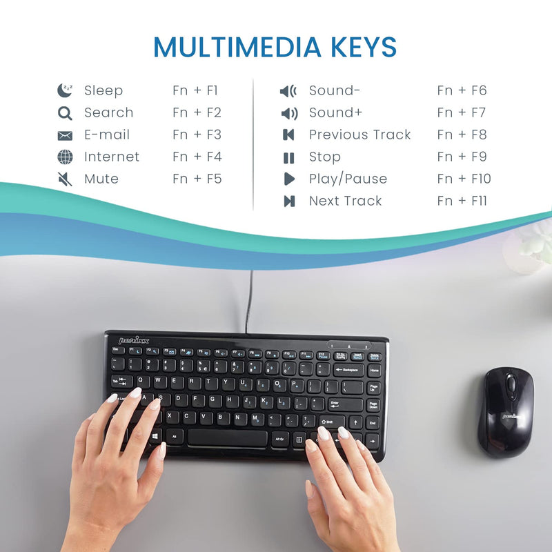 [Australia - AusPower] - Perixx PERIBOARD-407B US, Wired USB Mini Keyboard with 11 Hot Keys - Glossy Black - US English Layout Wired Black 