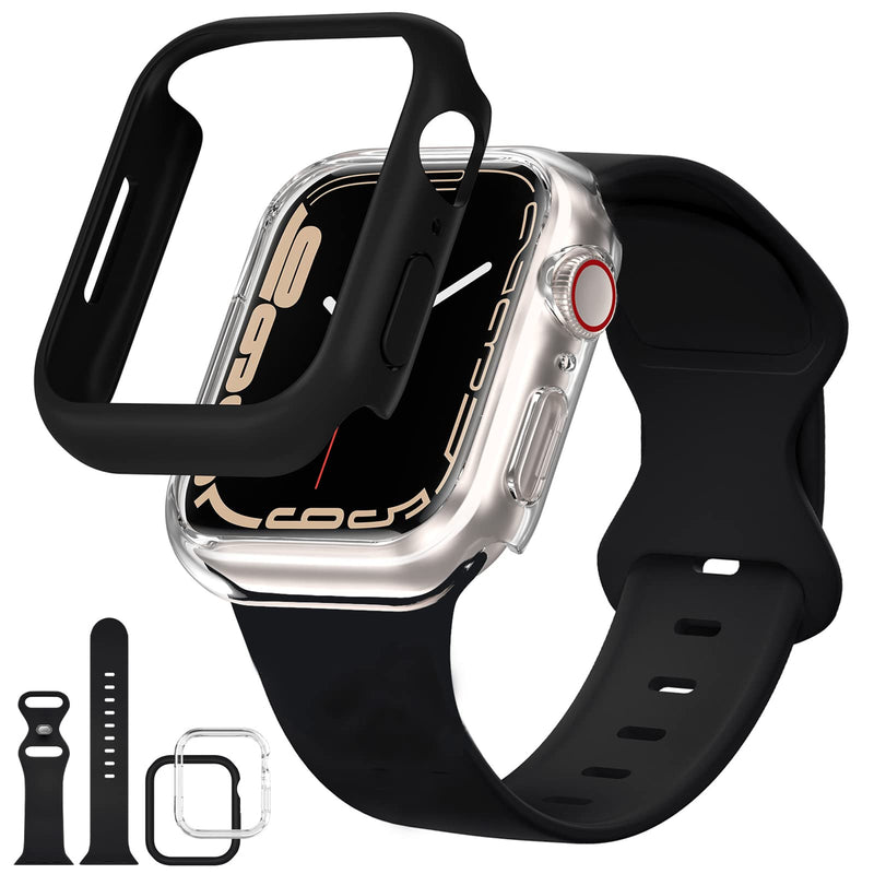 [Australia - AusPower] - [2Case+Band] DABAOZA Compatible for Apple Watch Band 41mm 45mm Series 7 with Case, Sport Silicone iWatch Band with Hard PC Bumper Women Men Clear Protective for iWatch Series 7 Black+Clear/Black 
