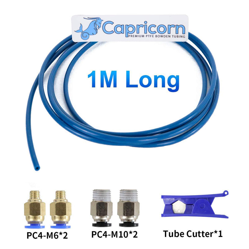 [Australia - AusPower] - Authentic Capricorn Bowden PTFE Tubing XS Series 1 Meter for 1.75mm Filament with PTFE Teflon Tube Cutter and 2X PC4-M6 Extruder Fitting and 2X PC4-M10 Hotend Fitting Capricorn 1M w/ Fittings w/ Cutter 