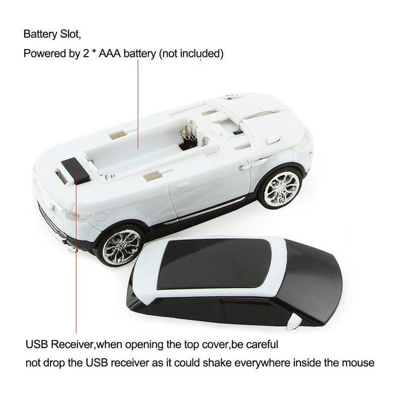 [Australia - AusPower] - 3C Light Car Mouse Wireless 2.4GHz Cool Sport SUV Car Shape Mouse Optical Mice 1600 DPI with USB Receiver Suitable for PC/Computer/Laptop (White) 