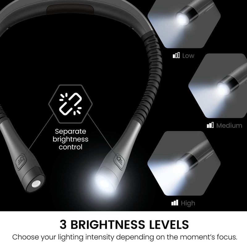 [Australia - AusPower] - Vont LED Neck Reading Light, Bendable Rechargeable Book Light for Reading in Bed, Eye Friendly - 3 Colors & 3 Brightness Levels, Long Battery Life, Perfect for Bookworms / Knitting / Repairing 