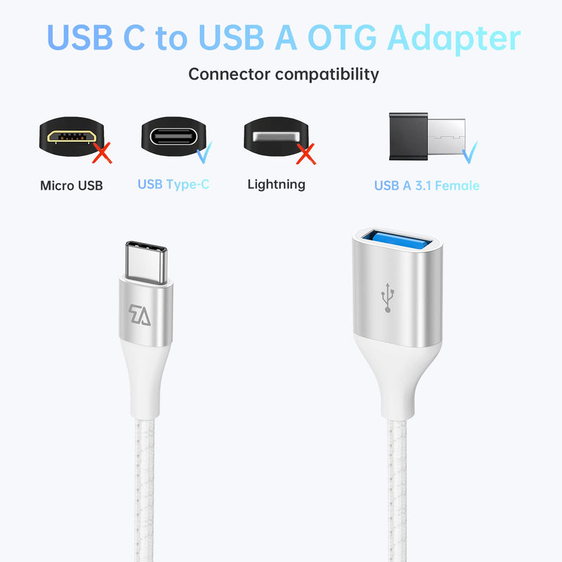 [Australia - AusPower] - Teleadapt Type C to USB Adapter, 10Gbps USB C to USB A Adapter for Galaxy S20/S10/S9, USB C to USB OTG Cable, USB C Male to USB 3.1 Female OTG Adapter Compatible for New MacBook Pro, iPad Air 2020 White Silver 