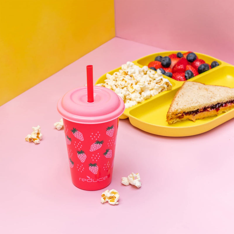 [Australia - AusPower] - Reduce GoGo's – 12 oz Kids Tumbler Set, 5 Pack – Plastic Kids Cups with Straws and Lids – Dishwasher Safe, BPA Free – An Ideal Kid's Cup for Smoothies – Mix and Match, 5 Fun Designs, Sweet 5 Count (Pack of 1) Strawberry Banana 