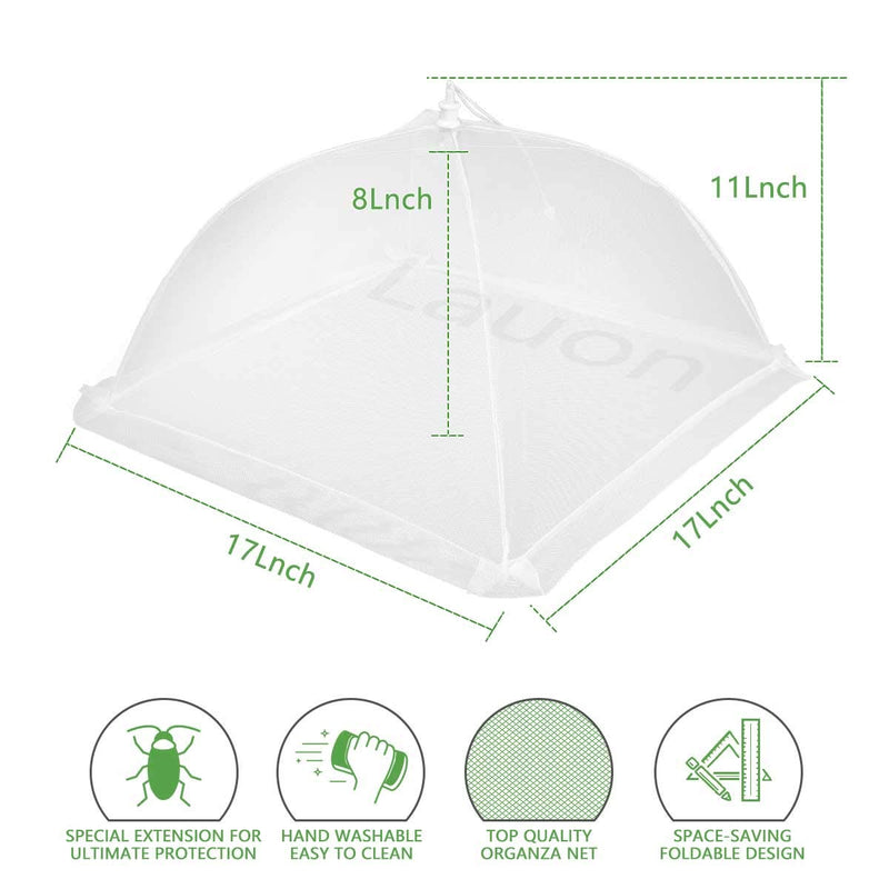 [Australia - AusPower] - Lauon Food Cover Mesh Food Tent, 17"x17", 6 Pack, White Nylon Covers, Pop-Up Umbrella Screen Tents, Patio Bug Net for Outdoor Camping, Picnics, Parties, BBQ, Collapsible and Reusable 