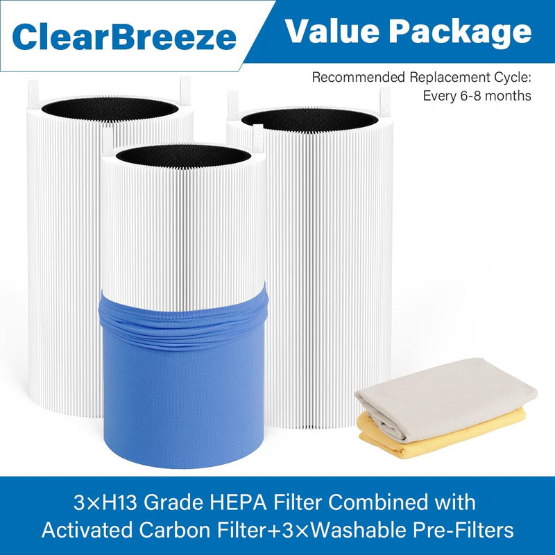 [Australia - AusPower] - 3 Pack Blue Pure 411 Filter Replacement Compatible with Blueair Blue Pure 411 Genuine, 411+, 411 Auto and MINI Air Cleaner Purifier, Contain 3 Pack 3-in-1 HEPA Filters and 3* 411 Pre-Filter Cover 