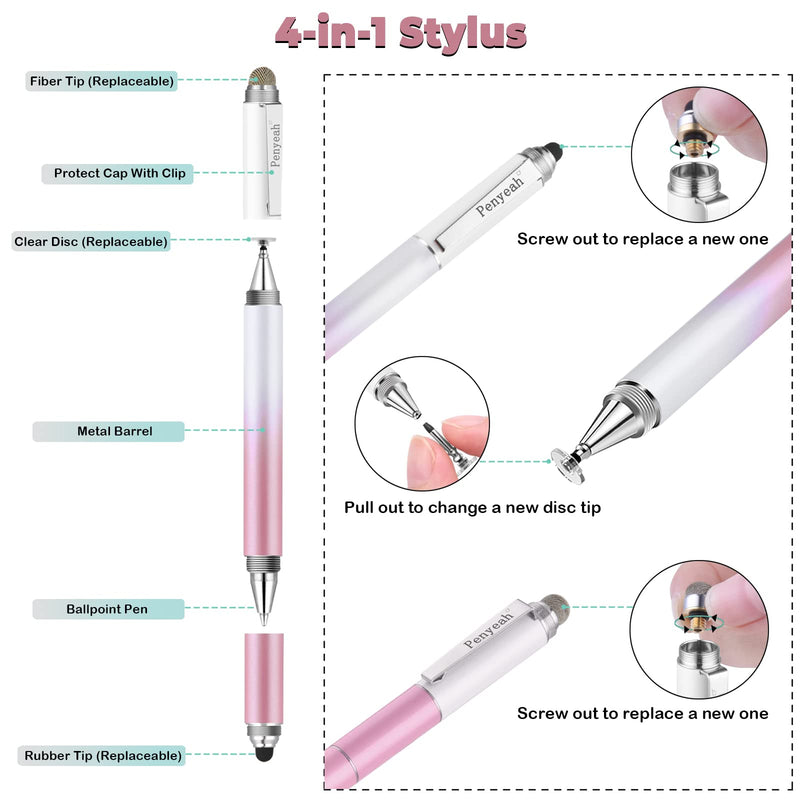 [Australia - AusPower] - Penyeah Stylus Pens for Touch Screens (4 in 1),Universal Touch Screen Pen Phone/Tablet Stylus for iPhone/iPad/Pro/Mini/Android/Samsung/Fire and All Capacitive Touch Screens-Dream Pink Dream Pink 