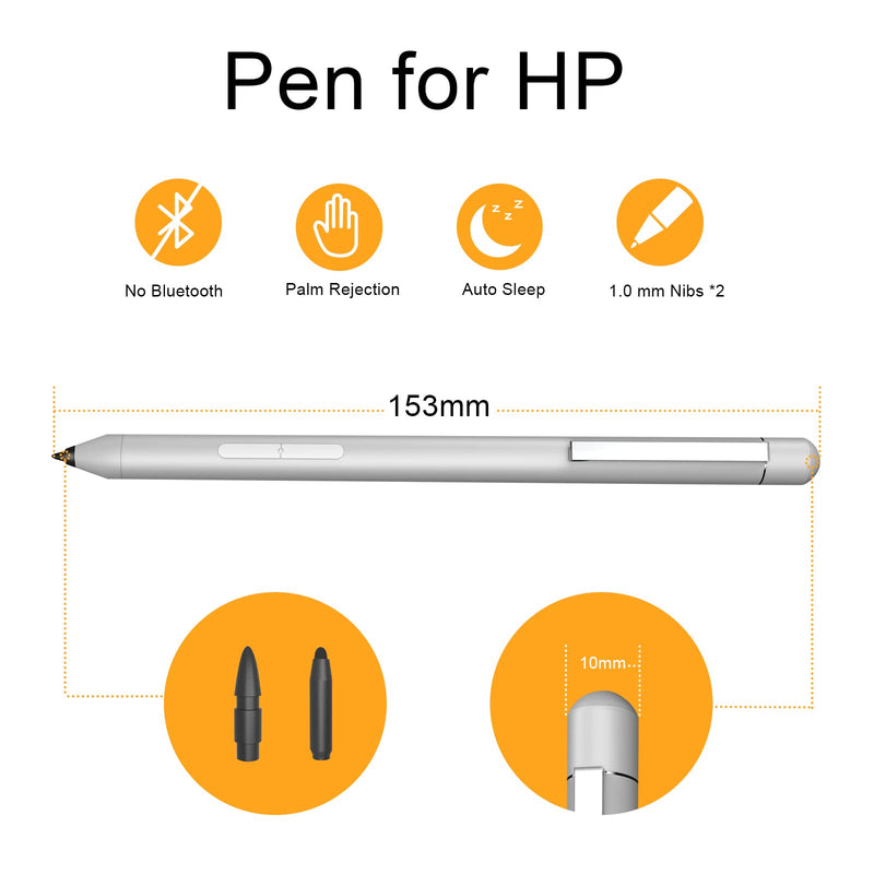 [Australia - AusPower] - Active Stylus Pen for HP Pavilion x360 11m-ad0 14M-ba0 14-cd0 15-br0; HP Envy x360 15-bp0 15-bq0 15-cn0, 12-e0xx, 12g0xx; HP Spectre x360 13-ac0xx 15-blxxx（Check The Compatible List Before Buying﻿） Silver 