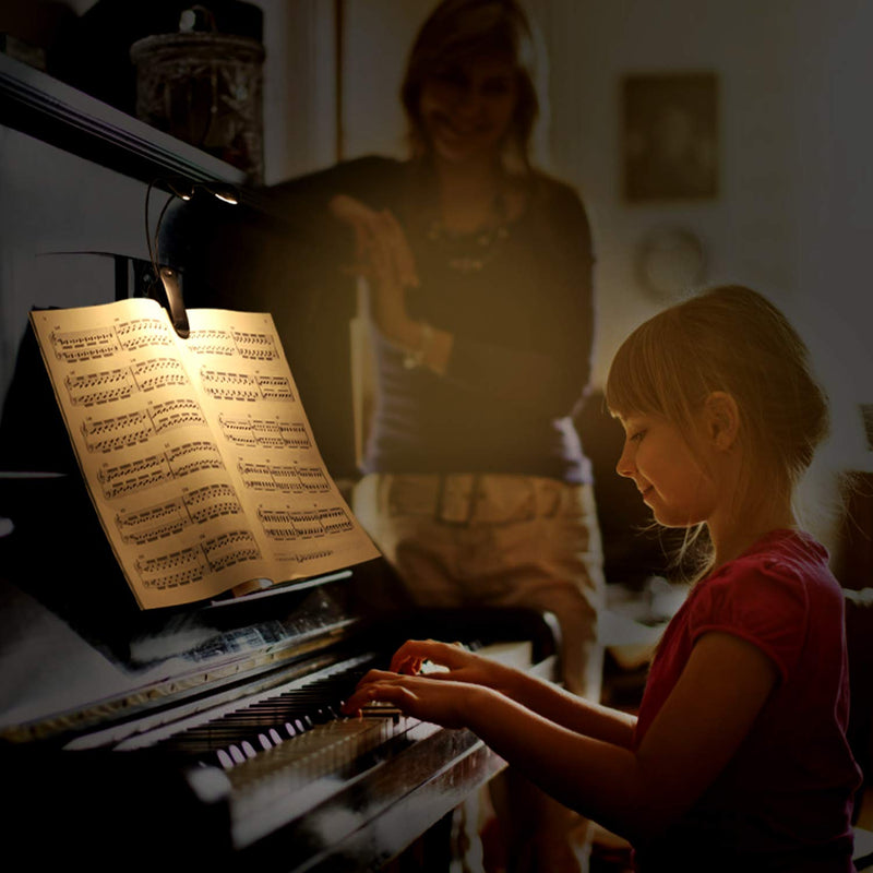 [Australia - AusPower] - Rechargeable Music Stand Light, iGoober Clip on Reading Light, 8 LED Book Lamp, 3-Level Brightness for Eye Protection, Perfect for Piano, Orchestra, Bookworms, Craft (White & Warm, Dual Arm) 