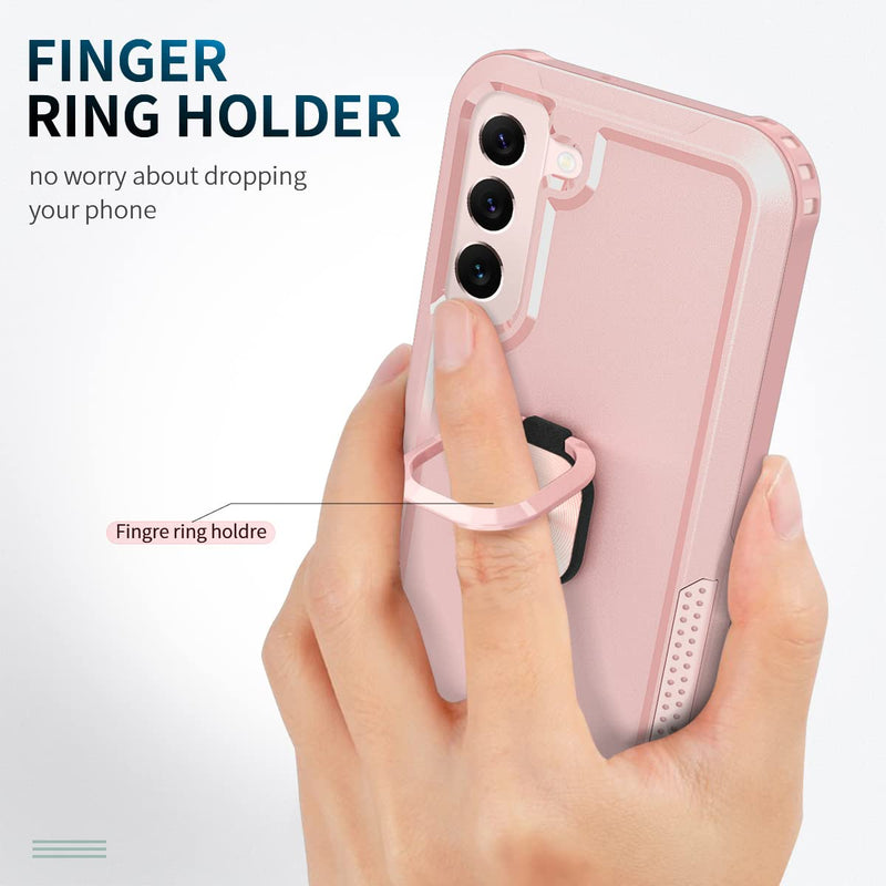 [Australia - AusPower] - Petocase for Samsung Galaxy S22 Plus Case Heavy Duty Full Body Shockproof Kickstand with 360°Ring Holder Support Car Mount Hybrid Bumper Silicone Hard Back Cover for Samsung S22 Plus 6.7" Rose Gold 