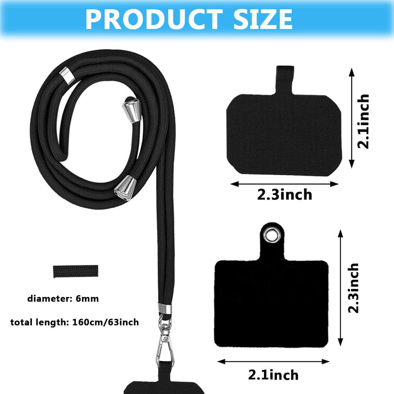 [Australia - AusPower] - 4 Pack Universal Nylon Neck Crossbody Cell Phone Lanyards + 6 Pieces Replacement Sticker Patches Tab, Adjustable Detachable Strap Safety Tether and Pads for Most Smartphone, Black/White/Grey/Blue 