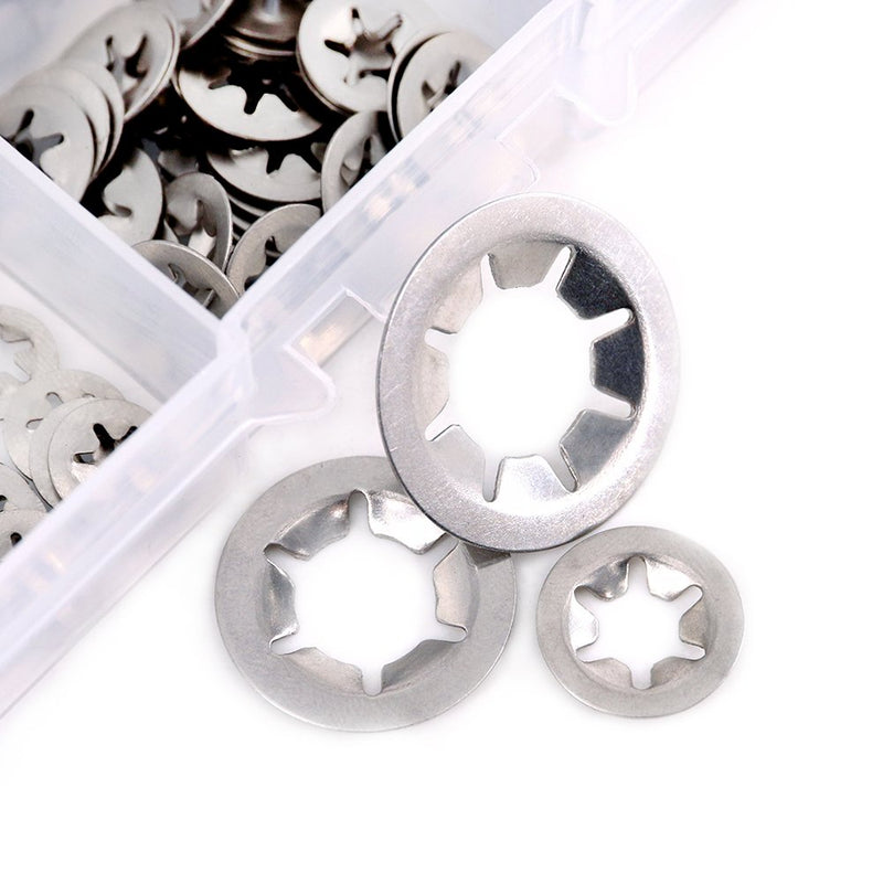 [Australia - AusPower] - Hilitchi 180 Piece 304 Stainless Steel Internal Tooth Starlock Washers Quick Speed Locking Washers Push On Speed Clips Fasteners Assortment Kit - 7 Size 