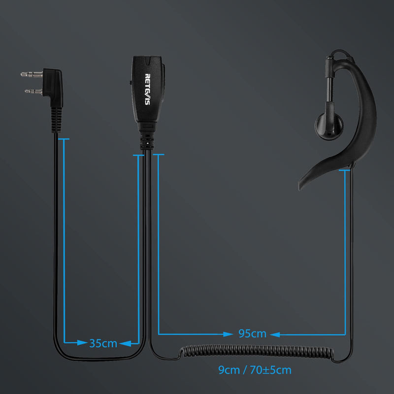 [Australia - AusPower] - Retevis EEK016 G Shape Earhook Walkie Talkie Earpiece, VOX Hands Free Earpiece, Compatible with Retevis RT22 RT21 H-777 RT68 RT19 Walkie Talkies, Two Way Radio Headset with Mic 2 Pin(6 Pack) 