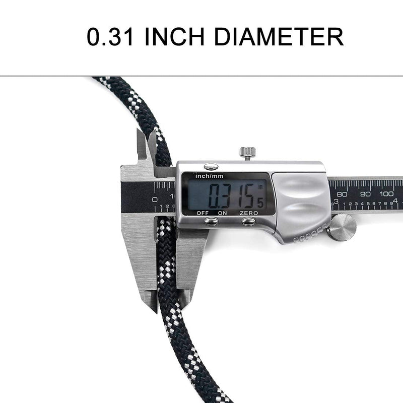[Australia - AusPower] - NewDoar 8mm (5/16in) Accessory Cord Rope CE 21KN Double Braid Pre Cut for Outdoor Survival, Mountaineering, Prusik,Hauling Dragginge Black,8mm 20FT(6M) 