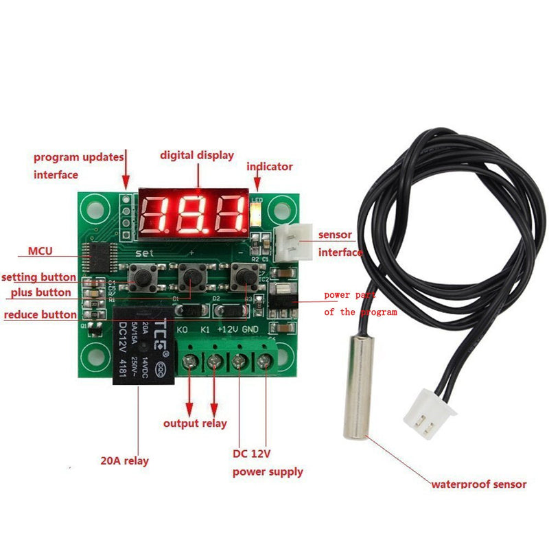 [Australia - AusPower] - CHENBO(TM)3 Pack 12V DC Digital Cooling/Heating Thermostat Temp Control -50-110 °c Temperature Controller 10A Relay Module with Waterproof Sensor Probe 