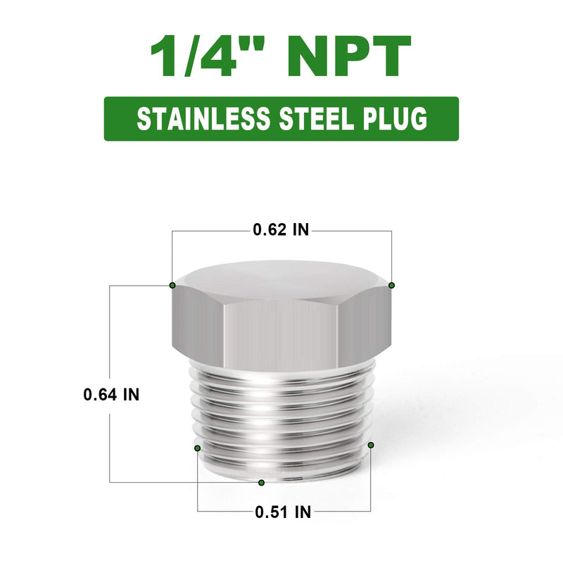 [Australia - AusPower] - TAISHER 5PCS Stainless Steel Outer Hex Thread Socket Pipe Plug Fitting 1/4" NPT Male 5 
