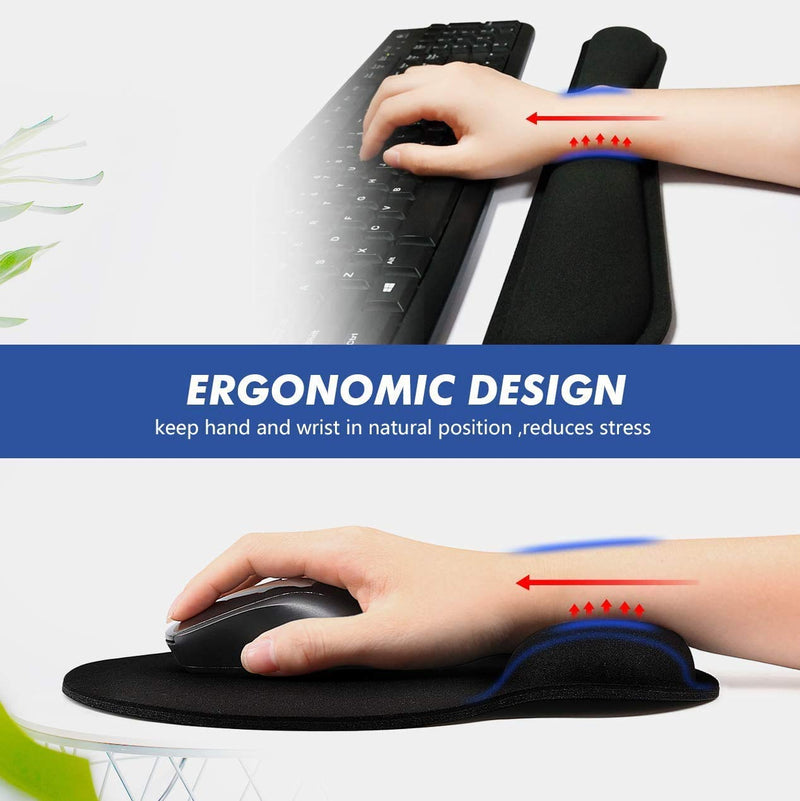 [Australia - AusPower] - Ergonomic Mouse Pad with Wrist Support, Premium Memory Foam Keyboard Wrist Support Bar and Mouse Wrist Rest Pads Set- for Comfortable Typing &Wrist Pain Relief Mouse Pad with Wrist Support Bar 1 