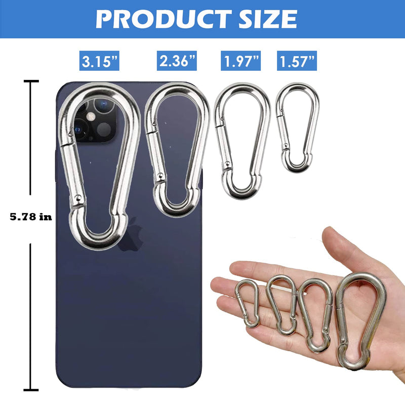 [Australia - AusPower] - 16 Pcs Carabiner Clips Spring Snap Hooks - M4 1.57 Inch Heavy Duty 304 Stainless Steel Spring Clips, Small Key Chains Clips for Dog Leash, Outdoor Camping, Swing, Hammock, Hiking, Can Hold 150lbs M4 / 1.57” - 16pcs 
