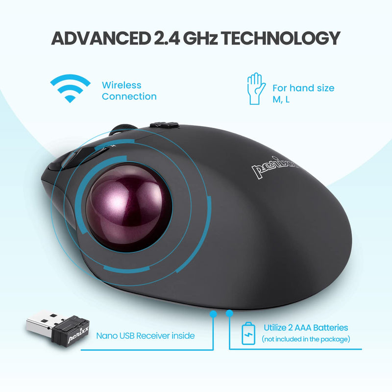 [Australia - AusPower] - Perixx11568 Perimice-717 Wireless Trackball Mouse, Build-in 1.34 Inch Trackball with Pointing Feature, 5 Programmable Buttons, 2 DPI Level, Black 