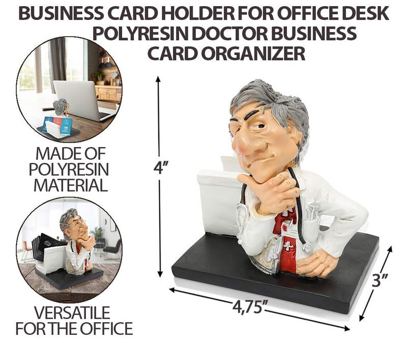 [Australia - AusPower] - Business Card Holder for Office Desk- Polyresin Doctor Business Card Organizer - Hand Painted Cards Display for Office Decor - 4" x 3" x 4.75" 