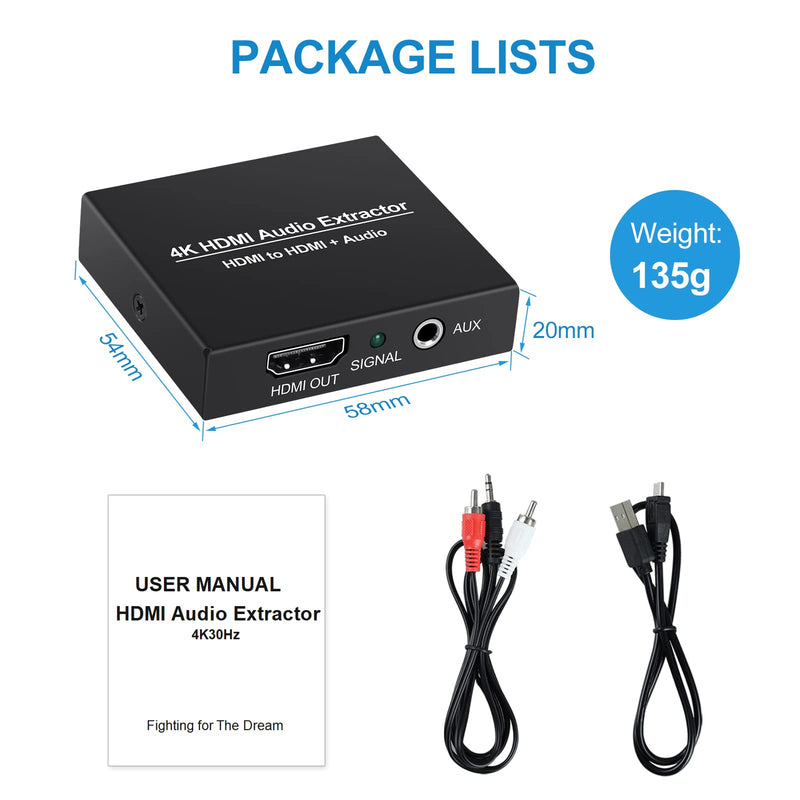 [Australia - AusPower] - HDMI Audio Extractor 4K, avedio links HDMI to HDMI + 3.5MM Audio Output Converter Adapter Inserter, Support 1080P 3D Compatible with Fire Stick, Xbox, Laptop,Blu-Ray Player HDMI Audio Converter 4 K 