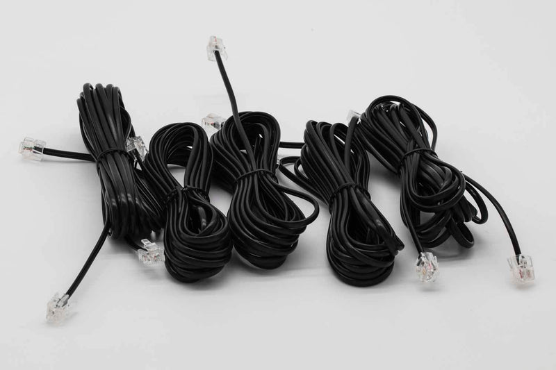 [Australia - AusPower] - Pack of 5-15 ft Flat Black Phone Line Cord RJ11 Cable - Office - Home - Landline - Fax - Modem - 6P2C 