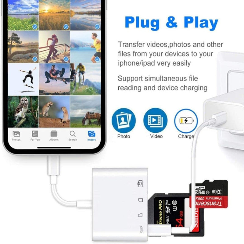 [Australia - AusPower] - SNESH 4 in 1 SD Card Micro sd Card Reader Compatible for I Phone Include one SD Card Reader Port Plus one TF (Micro-SD Card) Card Reader Port Plus USB 3.0 Port and Female OTG Adapter Charging Port. 