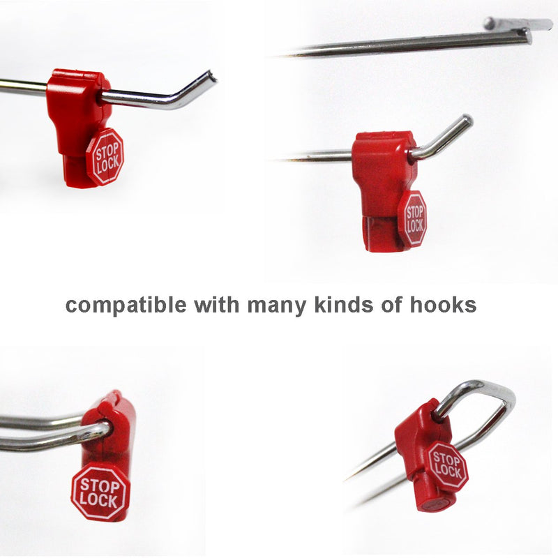 [Australia - AusPower] - Peg Hook Stop Lock for Prevent The Sweep Theft of Displayed Products on A Wire Peg, Plastic Red 6mm Security Lock, Retail Shop Anti-Theft Display Slatwall and Pegboard Hook Lock (Red Stop Locks) 
