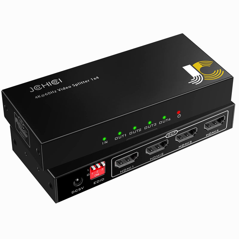 [Australia - AusPower] - HDMI Splitter 1 in 4 Out, JCHICI HDMI Splitter 4K@60Hz 4:4:4, HDMI Splitter for Dual Monitors, EDID Control, Compatible with Xbox PS4 Blu-Ray Player HDTV (1 Source onto 4 Displays) 4 port hdmi splitter 