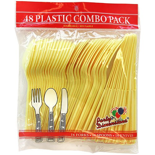 [Australia - AusPower] - Party Dimensions Plastic Yellow | Pack of 48 Cutlery Combo, 48 count 