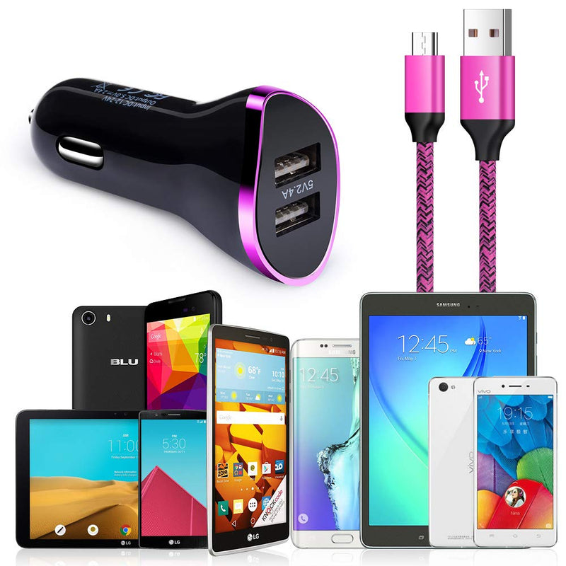 [Australia - AusPower] - Android Car Charger with Cable, Dual Port USB Android Phone Car Charger Adapter Plug with Micro Charging Cord Compatible for Samsung Galaxy J3 J7 S6 S7 Edge,LG stylo 2 3 Plus, LG G4 G3 K20 Plus Purple 