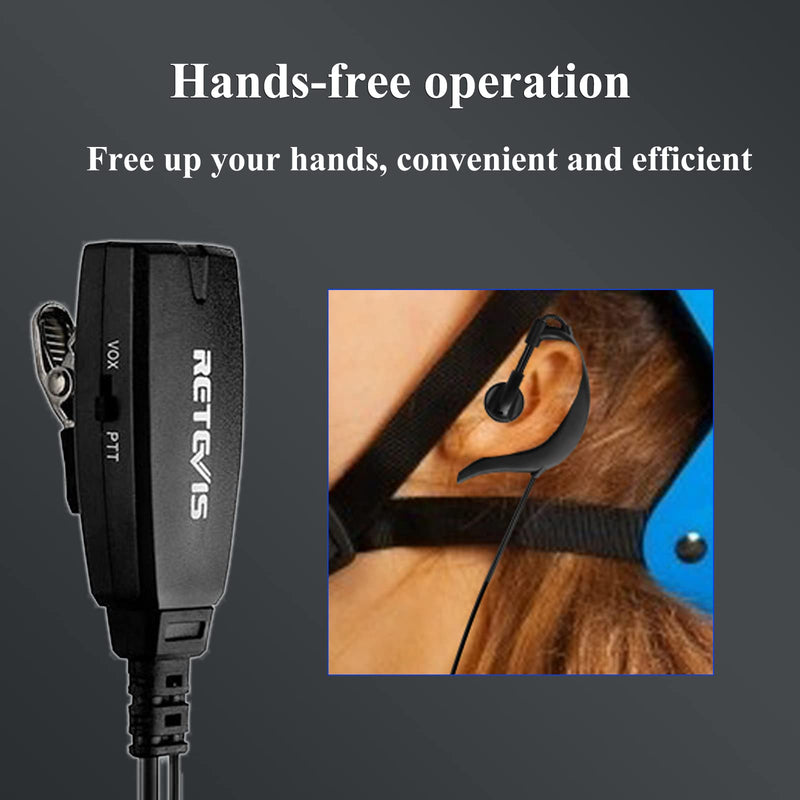 [Australia - AusPower] - Retevis EEK016 G Shape Earhook Walkie Talkie Earpiece, VOX Hands Free Earpiece, Compatible with Retevis RT22 RT21 H-777 RT68 RT19 Walkie Talkies, Two Way Radio Headset with Mic 2 Pin(6 Pack) 