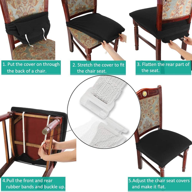 [Australia - AusPower] - BUYUE Luxury Dining Room Chair Covers, 16-20" Easy Installation Stretchable Jacquard Armless Chair Upholstered Protectors, Rear-Covered, Set of 4, Beige 4pcs/Rear-covered 