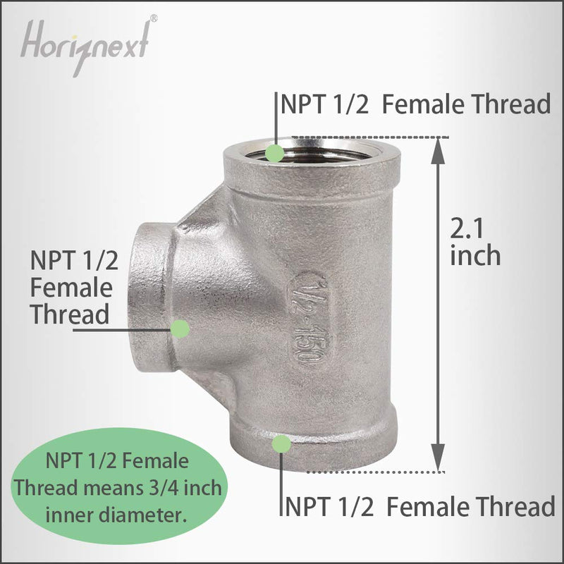 [Australia - AusPower] - Horiznext NPT1/2 female thread stainless steel pipe t fitting,3 way 3/4 inch I.D. thread tee metal cast coupler 