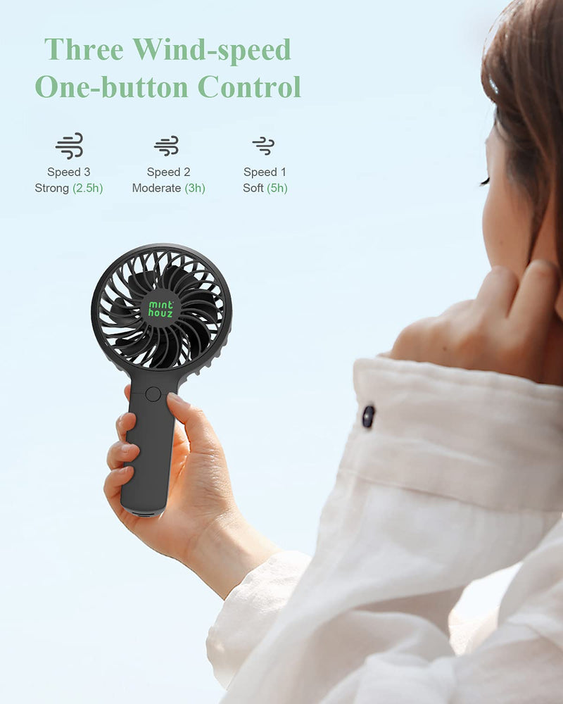 [Australia - AusPower] - Minthouz Handheld Fan, 90° Automatic Head Shaking Personal Fan with Rotating Base, 3 Speed Adjustable Portable Fan Rechargeable Desk Fan with 2000mAh Built-in Battery, Mini Fan for Office/Home/Outdoor Black 
