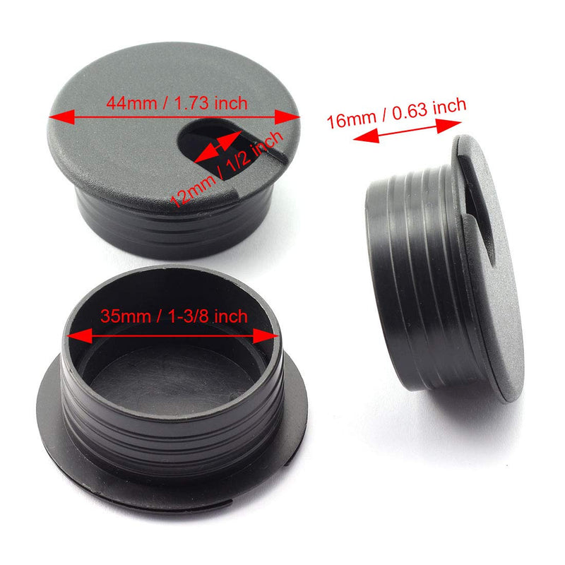 [Australia - AusPower] - SDTC Tech 1-3/8 inch (35mm) Plastic Desk Cable Cord Hole Cover Grommet Office PC Desk Black Wire Organizer - 3 Pack 35mm 3pack 