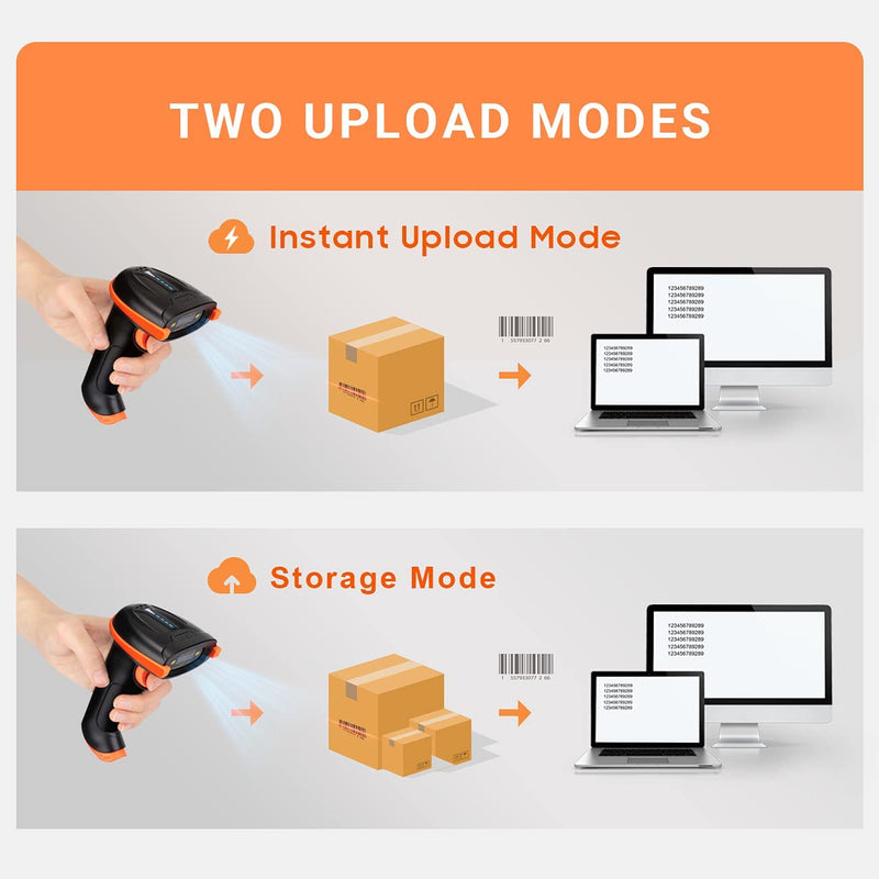 [Australia - AusPower] - Tera Barcode Scanner Wireless 1D Laser Cordless Barcode Reader with Battery Level Indicator, Versatile 2 in 1 2.4Ghz Wireless and USB 2.0 Wired Orange 