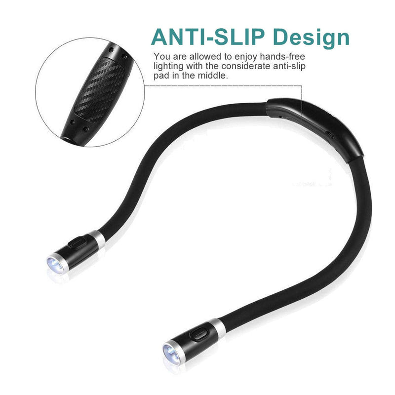 [Australia - AusPower] - Book Light, Rechargeable LED Hug light, Neck Hug Reading Lights for Bed Reading, Hands Free Flexible Arm, Soft Silicone Arms Comfortable Wear, Perfect for Bookworms Kids Crafts Knitting Travel, BBQ Black 